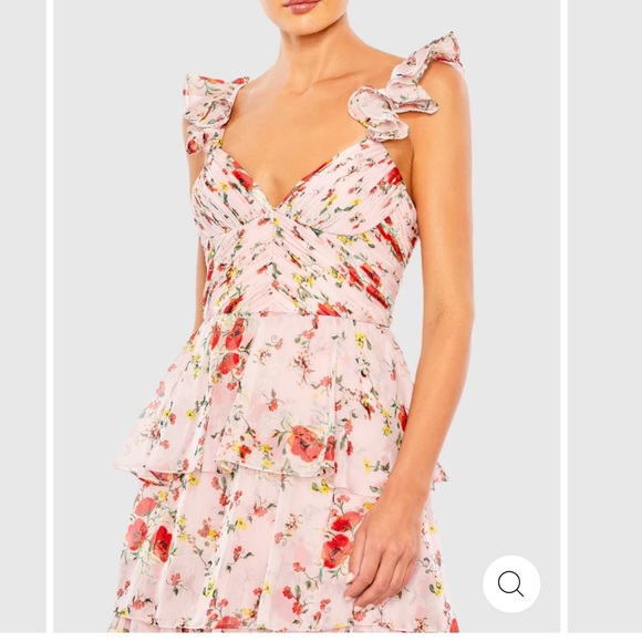 $458 MAC DUGGAL Ruffle Strap Pink Floral Chiffon Gown/Dress (size 4) - Picture 4 of 9